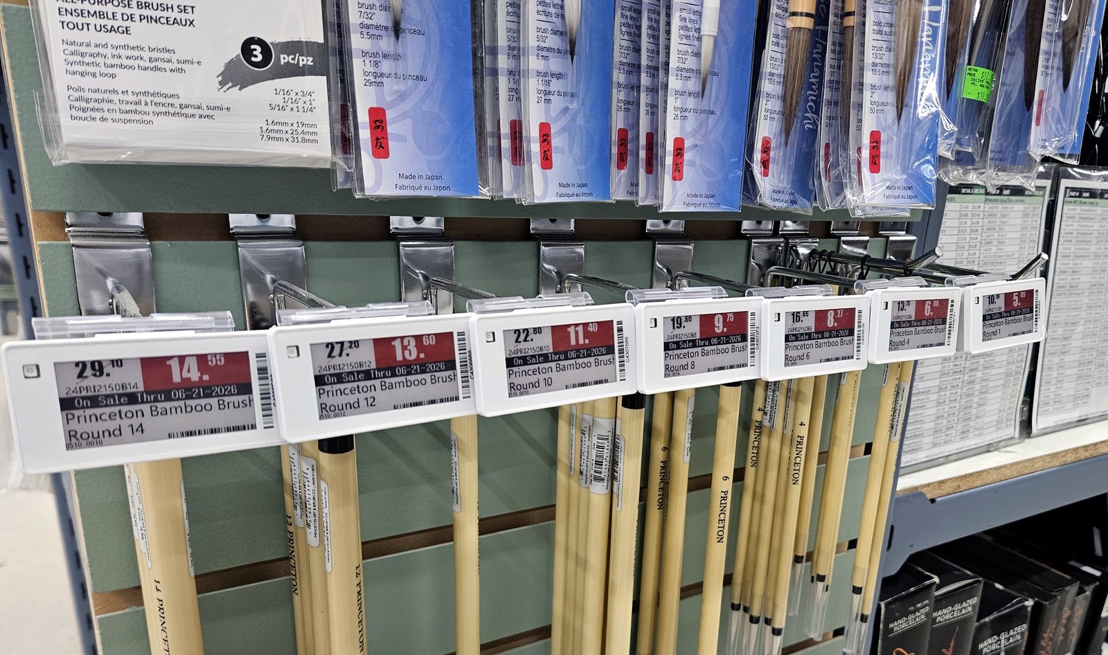 A Sovereign Shelf price tag on a retail shelf at Delta Art