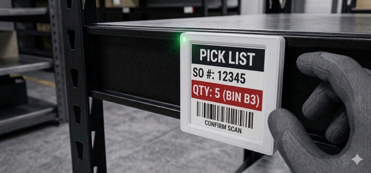 TAG21 pick-by-light tag showing active pick list with green LED